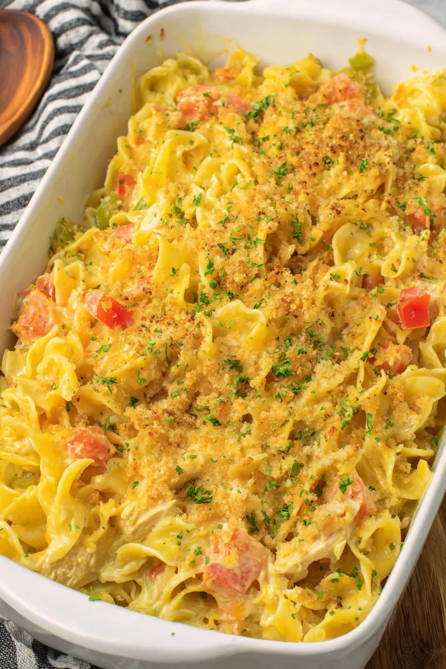 Baked casserole with golden cracker topping