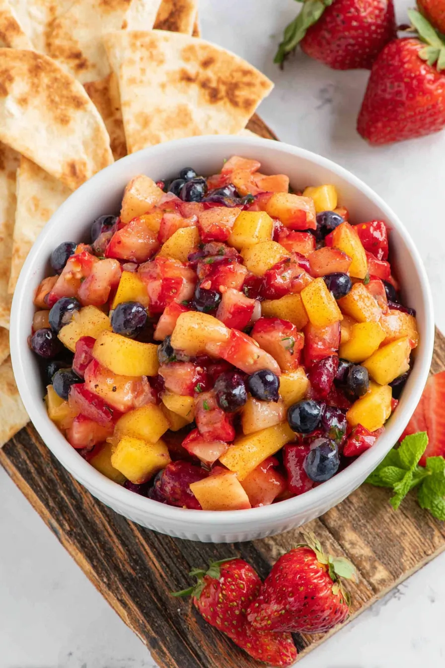 Close up of diced fruit in a bowl