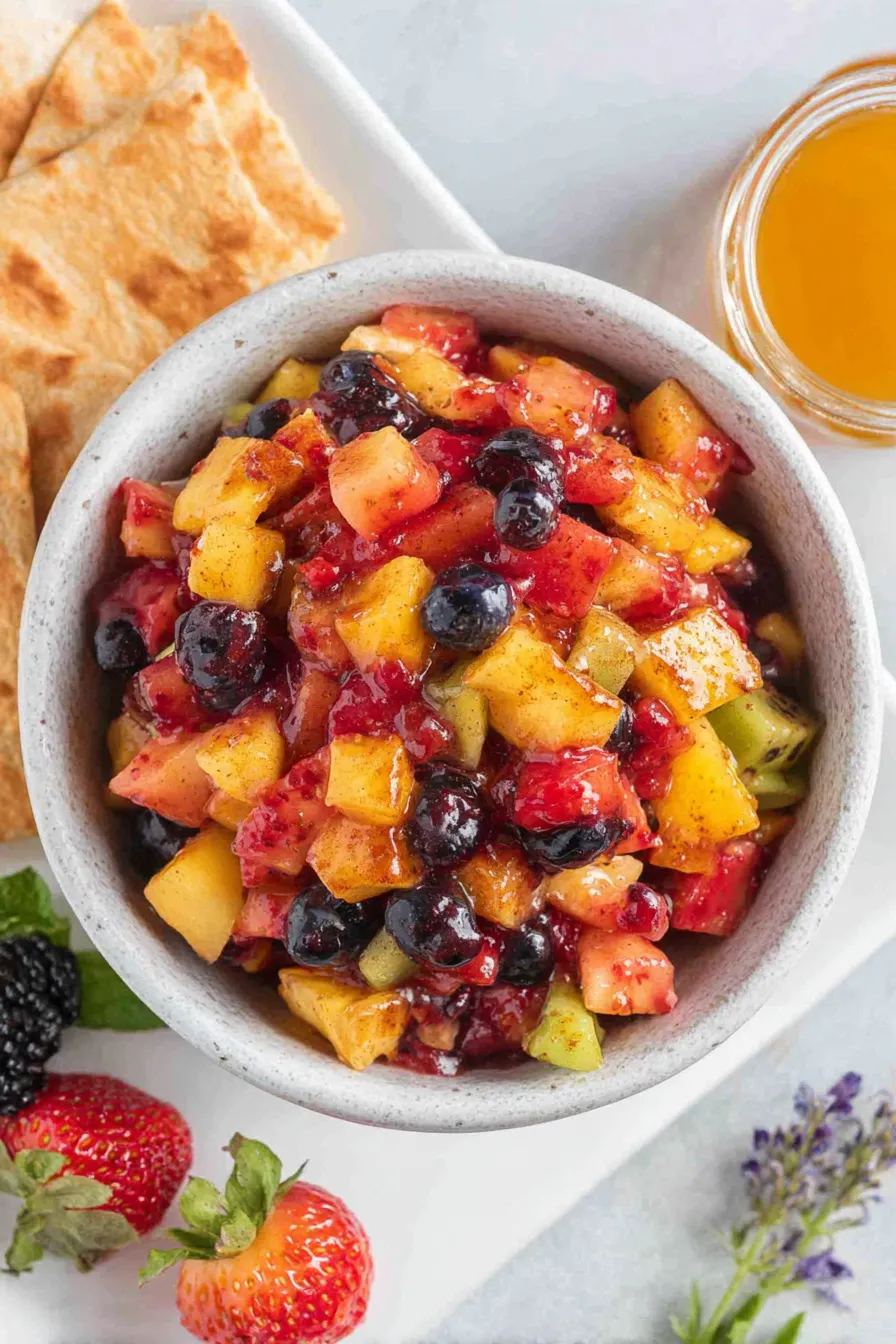 Cinnamon chips and fruit salsa ready to serve