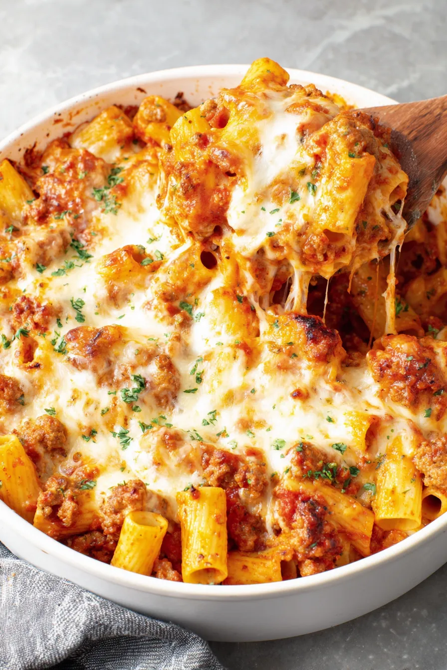 Baked rigatoni fresh from the oven