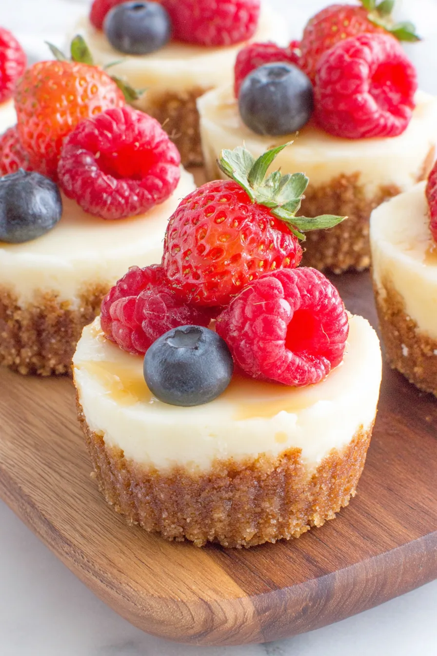 Mini cheesecake bites on a serving plate