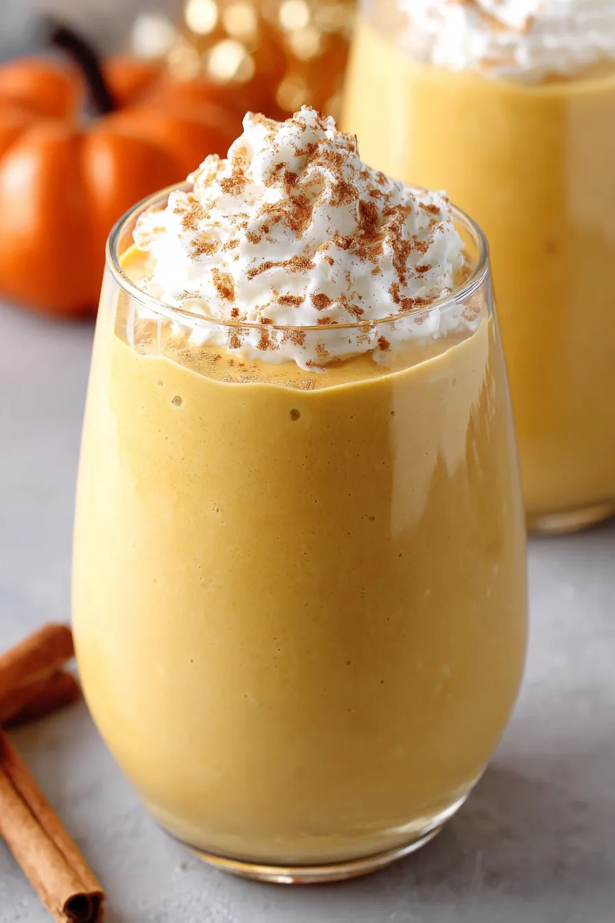 Pumpkin smoothie being poured into a glass