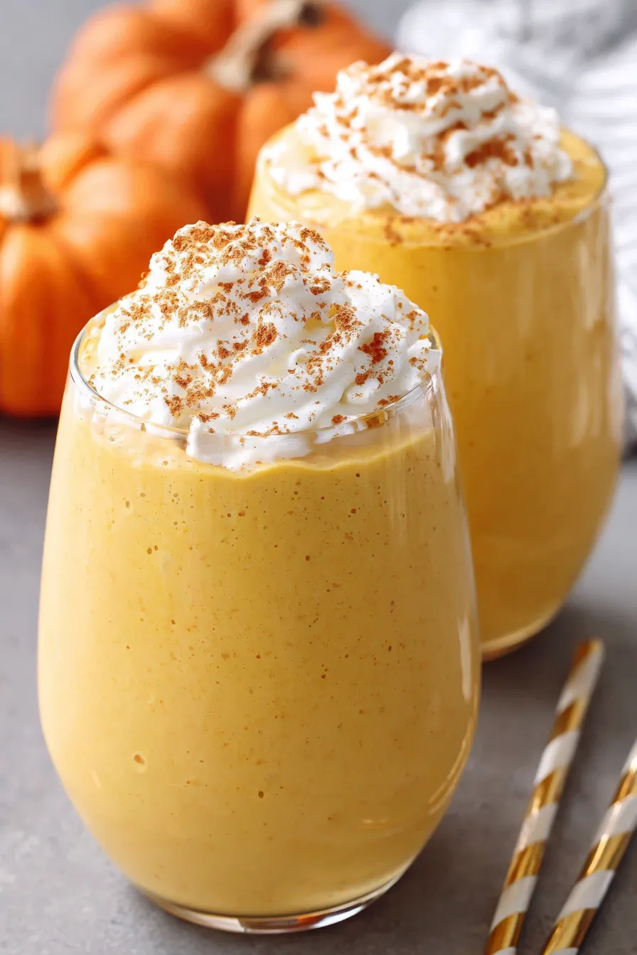 Two pumpkin smoothies with spice garnish