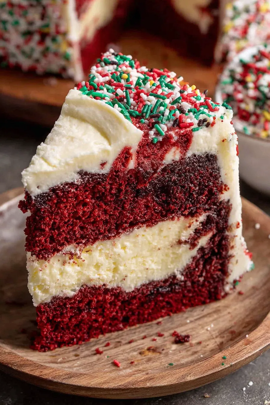 Red velvet cheesecake square in a 9x9 pan