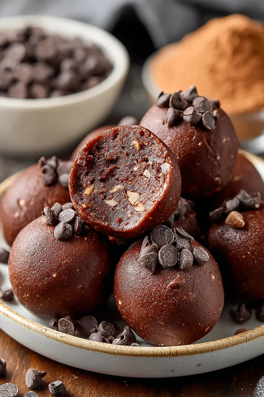 Close up of a brownie bite with chocolate chips