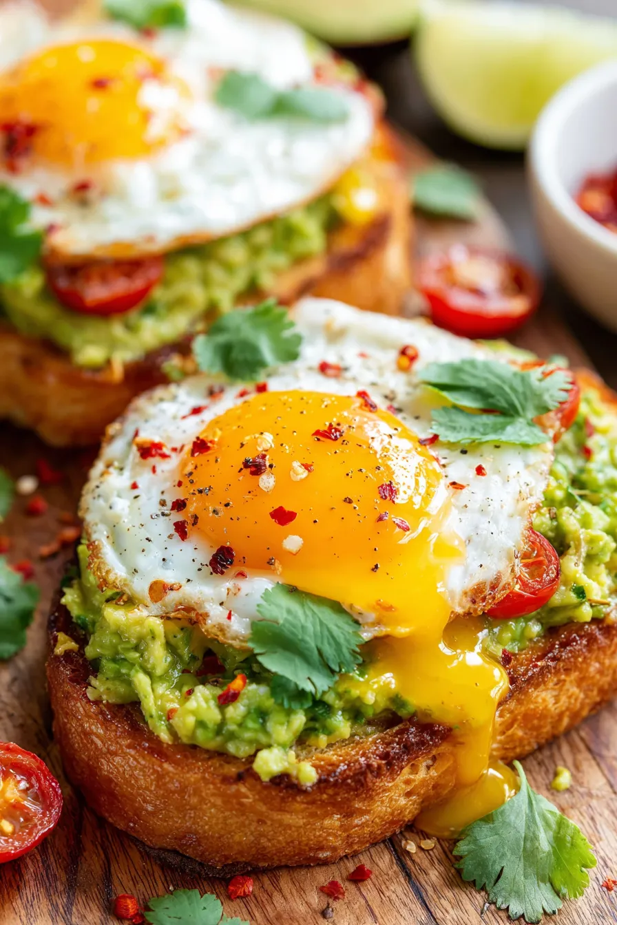 Poached eggs on avocado toast with cherry tomatoes