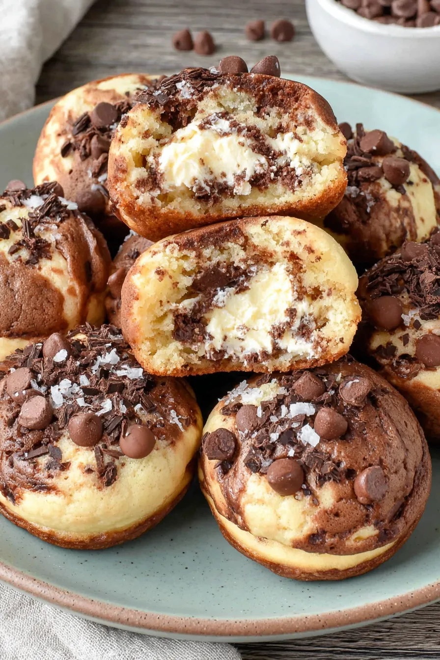 assembled choco cheesecake cookie bites on parchment