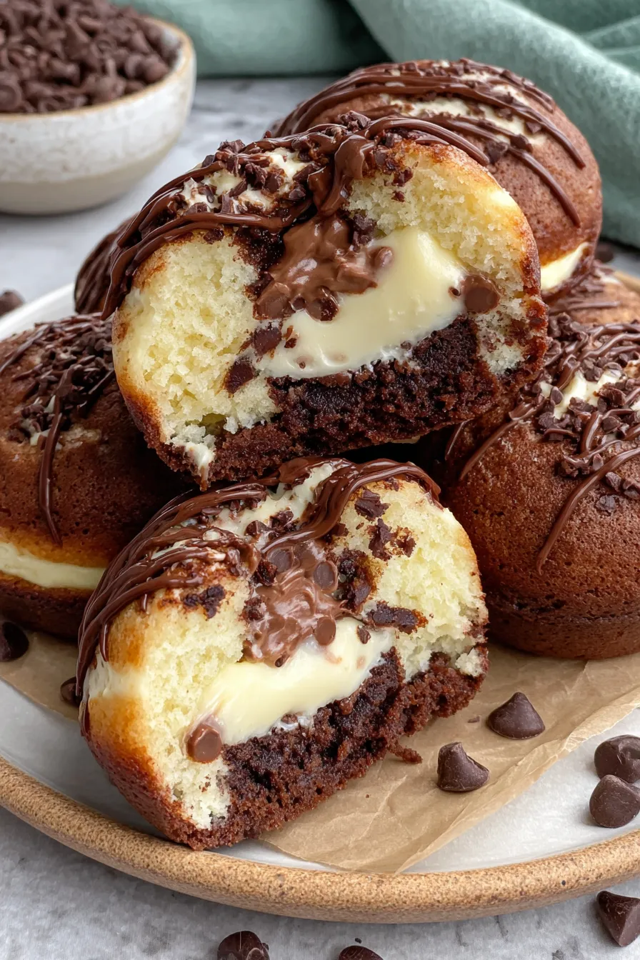 close up of cheesecake filled cookie with drizzle