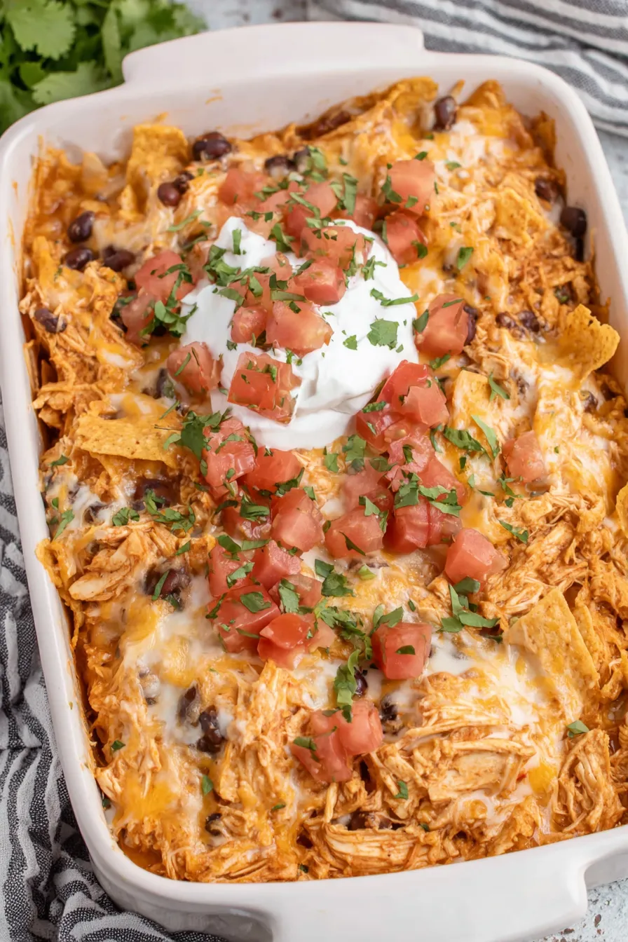 Baked chicken taco casserole fresh from the oven