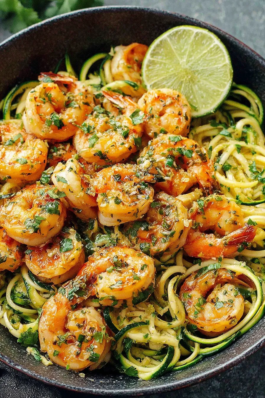 Grilled citrus shrimp on zucchini noodles