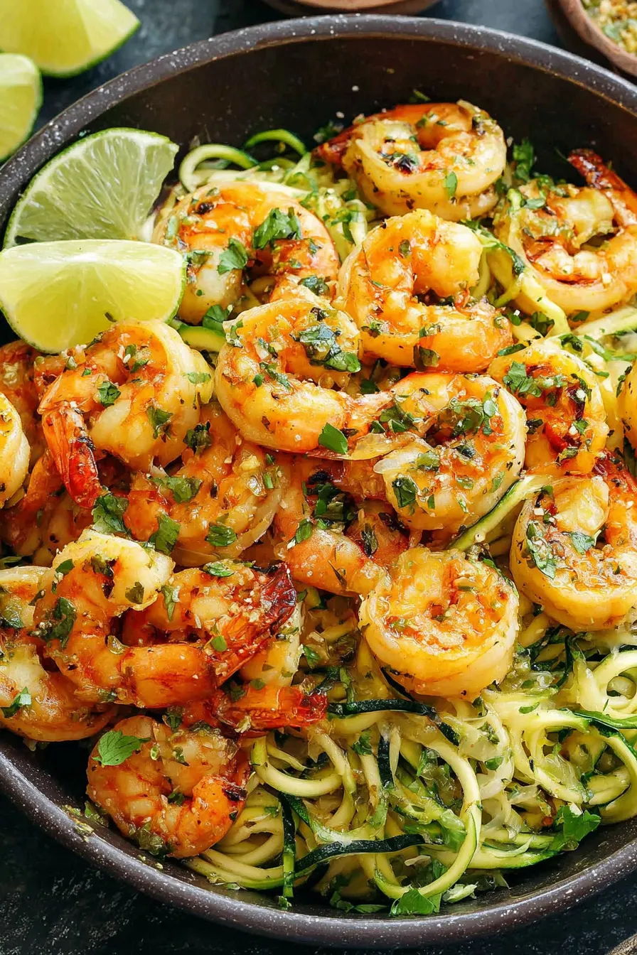 Zoodles with grilled shrimp and citrus dressing