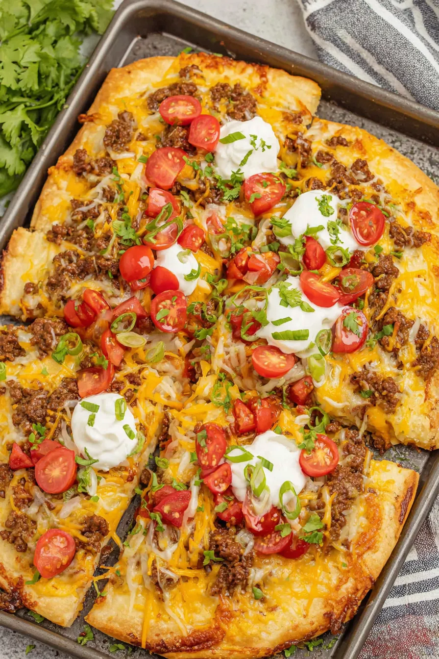 Taco pizza fresh from the oven