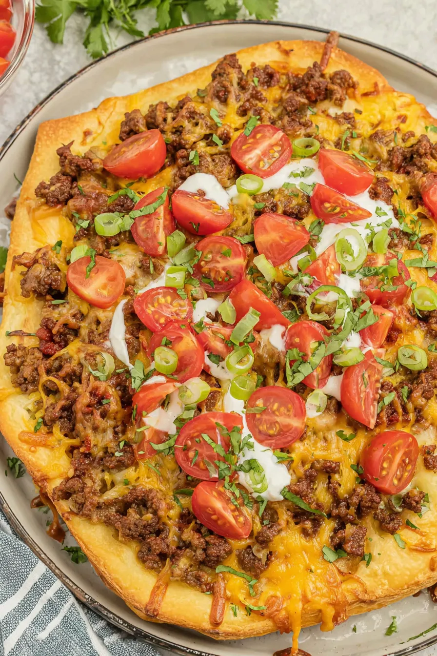 Taco pizza with fresh toppings