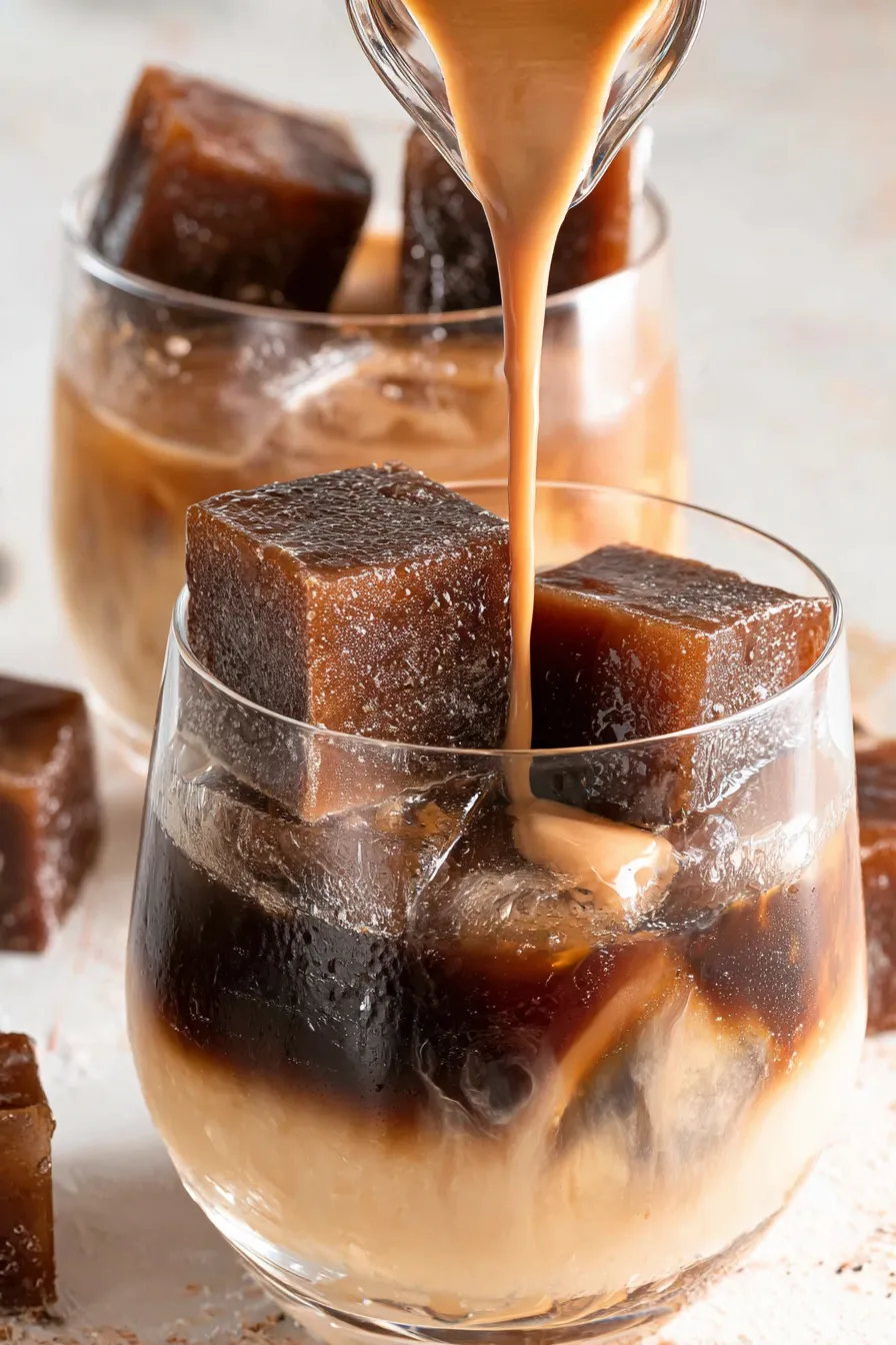 Coffee ice cubes in tray