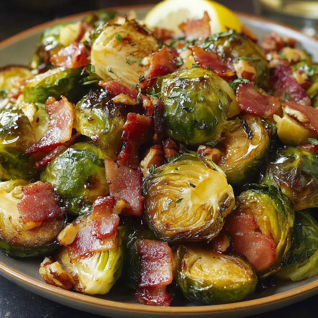Roasted Brussels Sprouts with Bacon and Maple Balsamic Glaze