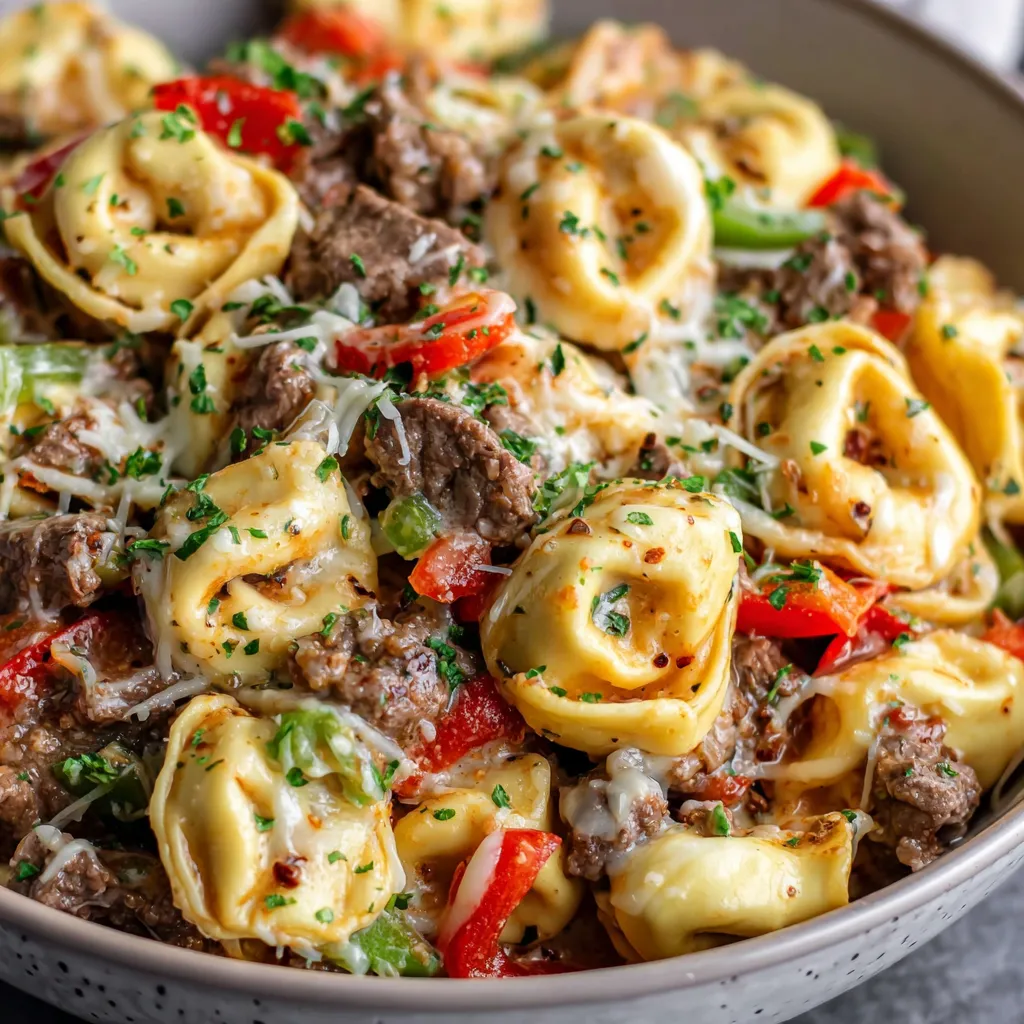 Cheesesteak Tortellini (Slow Cooker Style)