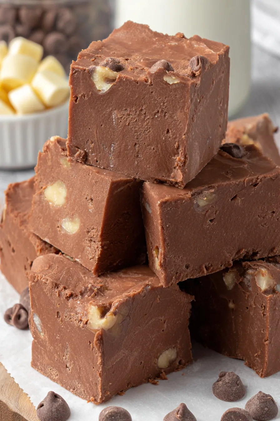 Freshly poured fantasy fudge cooling in a parchment lined 9x13 pan