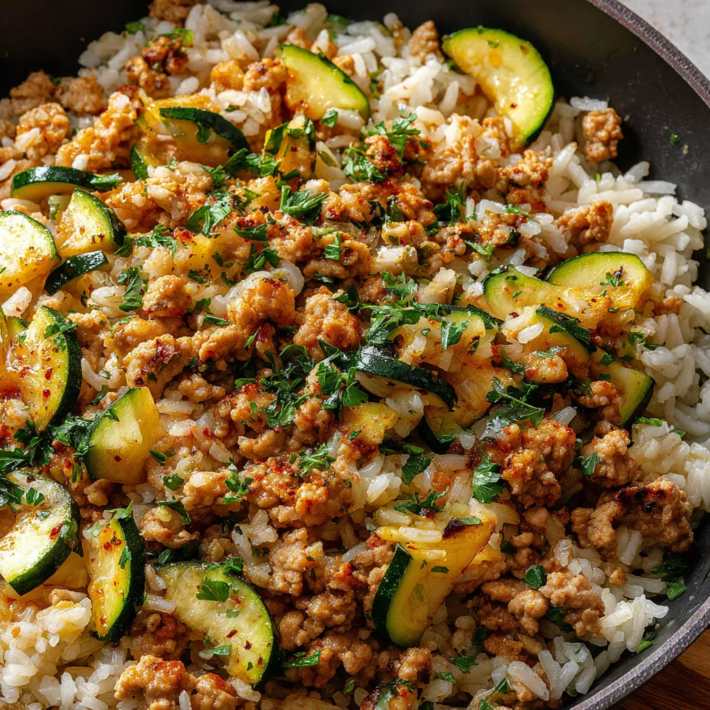 Ground Chicken Zucchini Rice Skillet