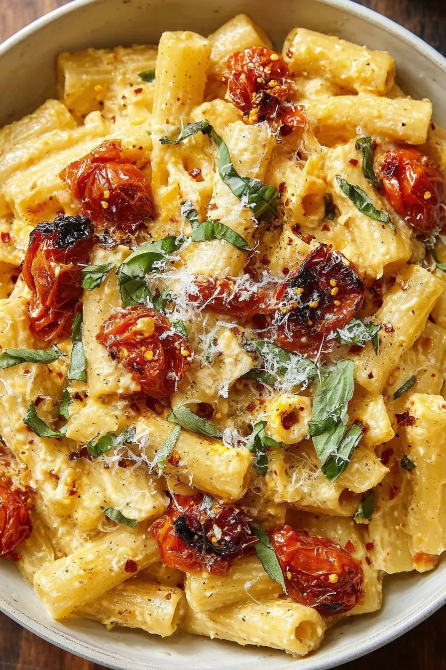 Creamy ricotta tossed with roasted tomatoes and pasta