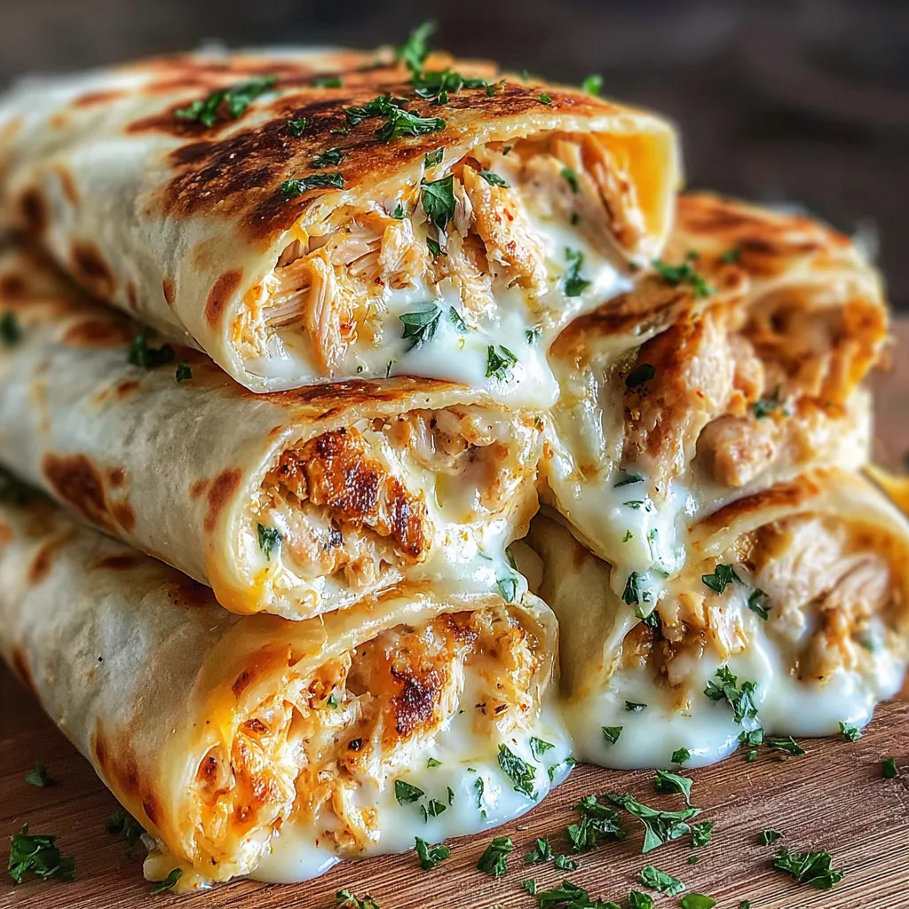 Ooey-Gooey Cheesy Garlic Chicken Wraps