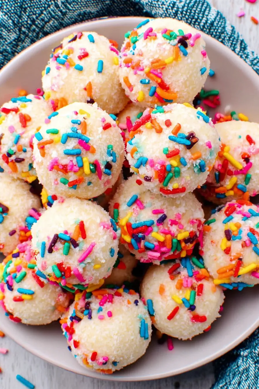 Protein balls rolled in sprinkles on a plate