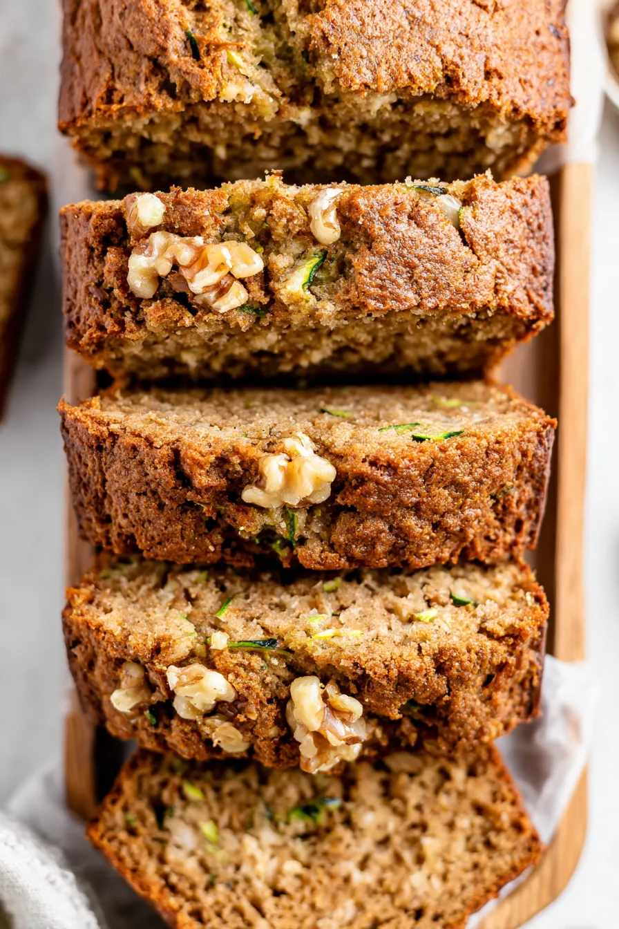 Loaf of zucchini bread cooling on rack