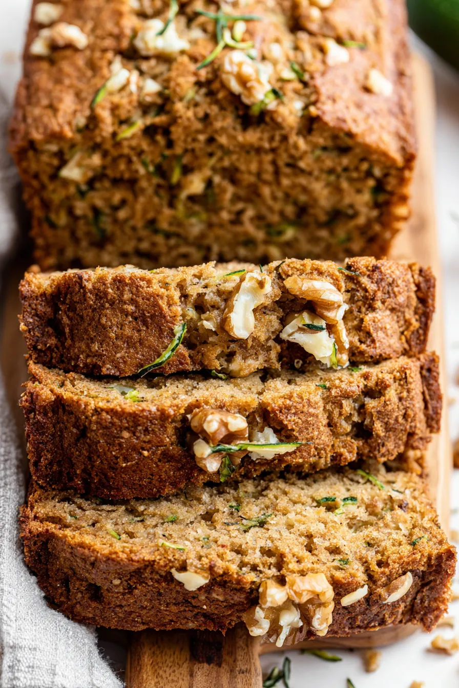 Slice of zucchini bread with walnuts on top