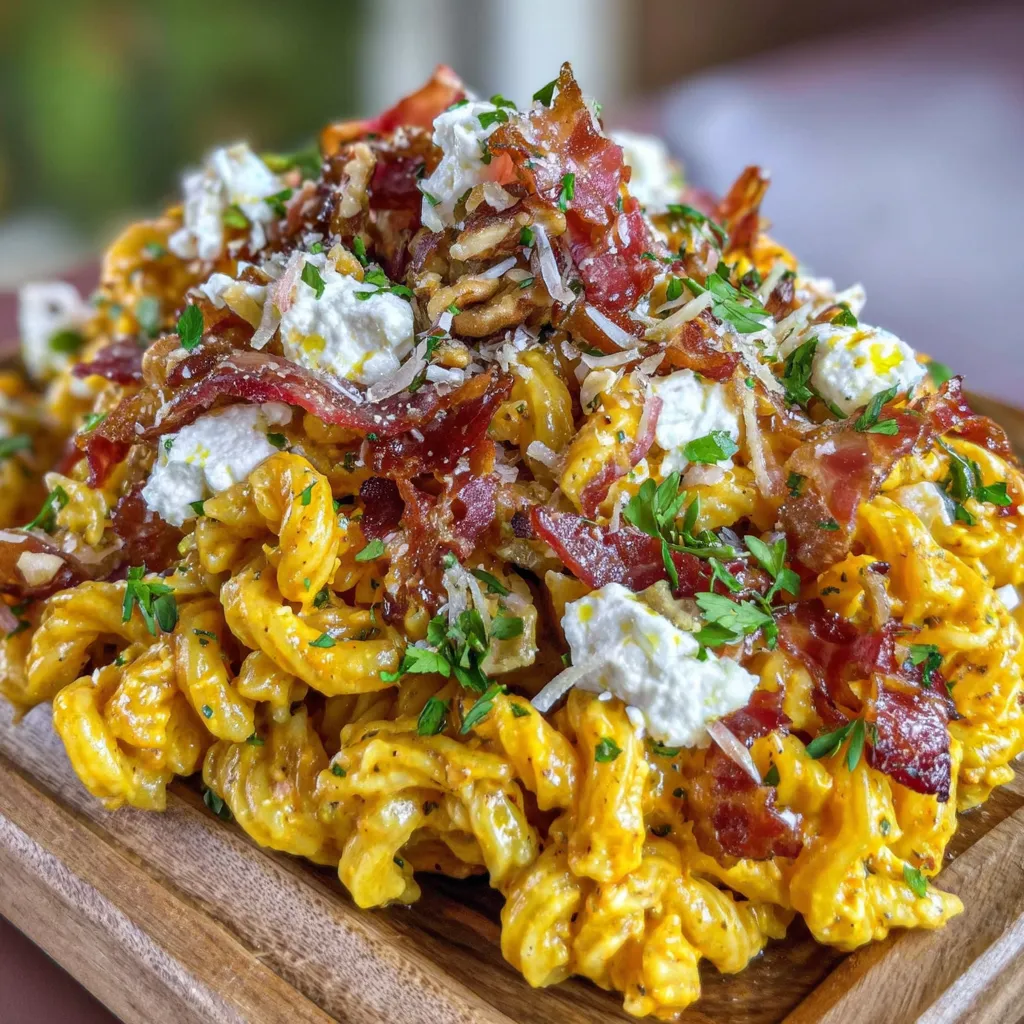 Pumpkin Pasta Salad with Goat Cheese & Crispy Prosciutto
