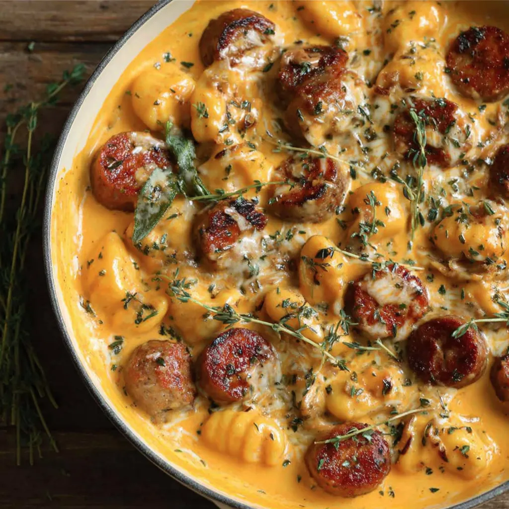 Creamy Butternut Squash Gnocchi with Sausage, Thyme, and Sage