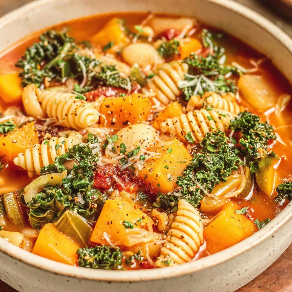 Winter Minestrone Soup with Butternut Squash and Kale