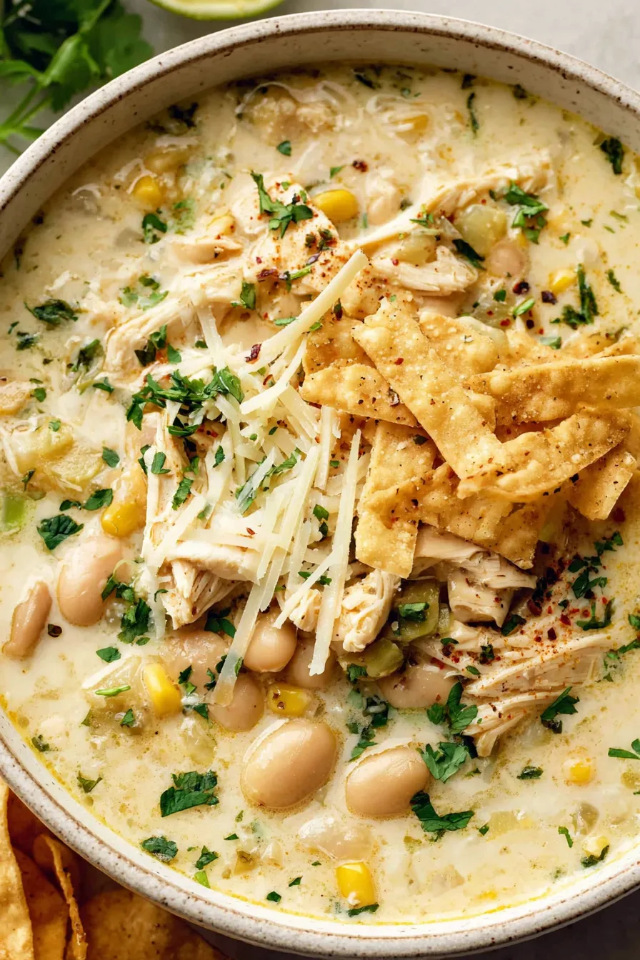 Ingredients for white chicken enchilada soup arranged on a counter