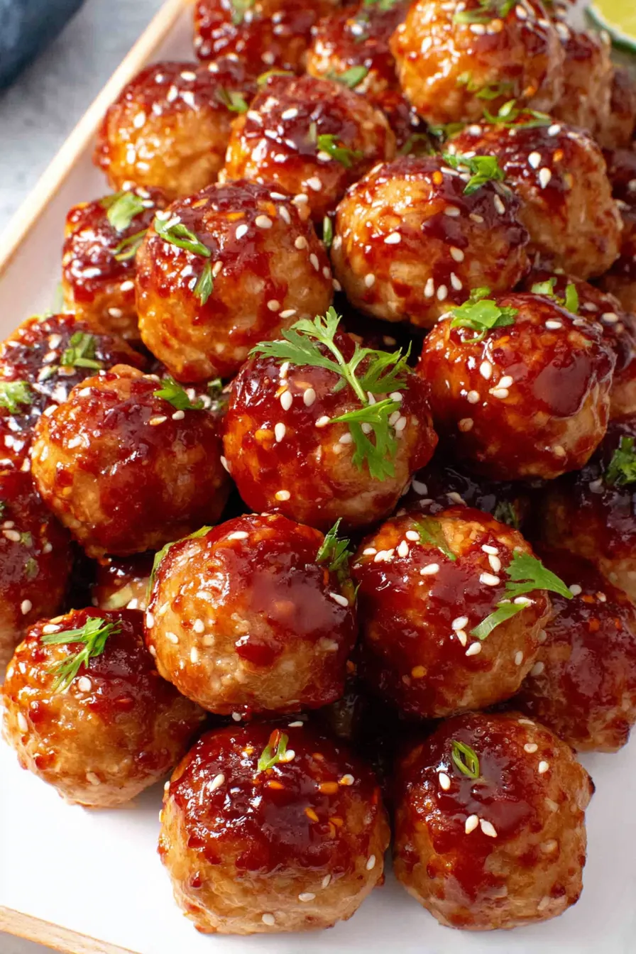 Sheet pan sesame ginger chicken meatballs on parchment