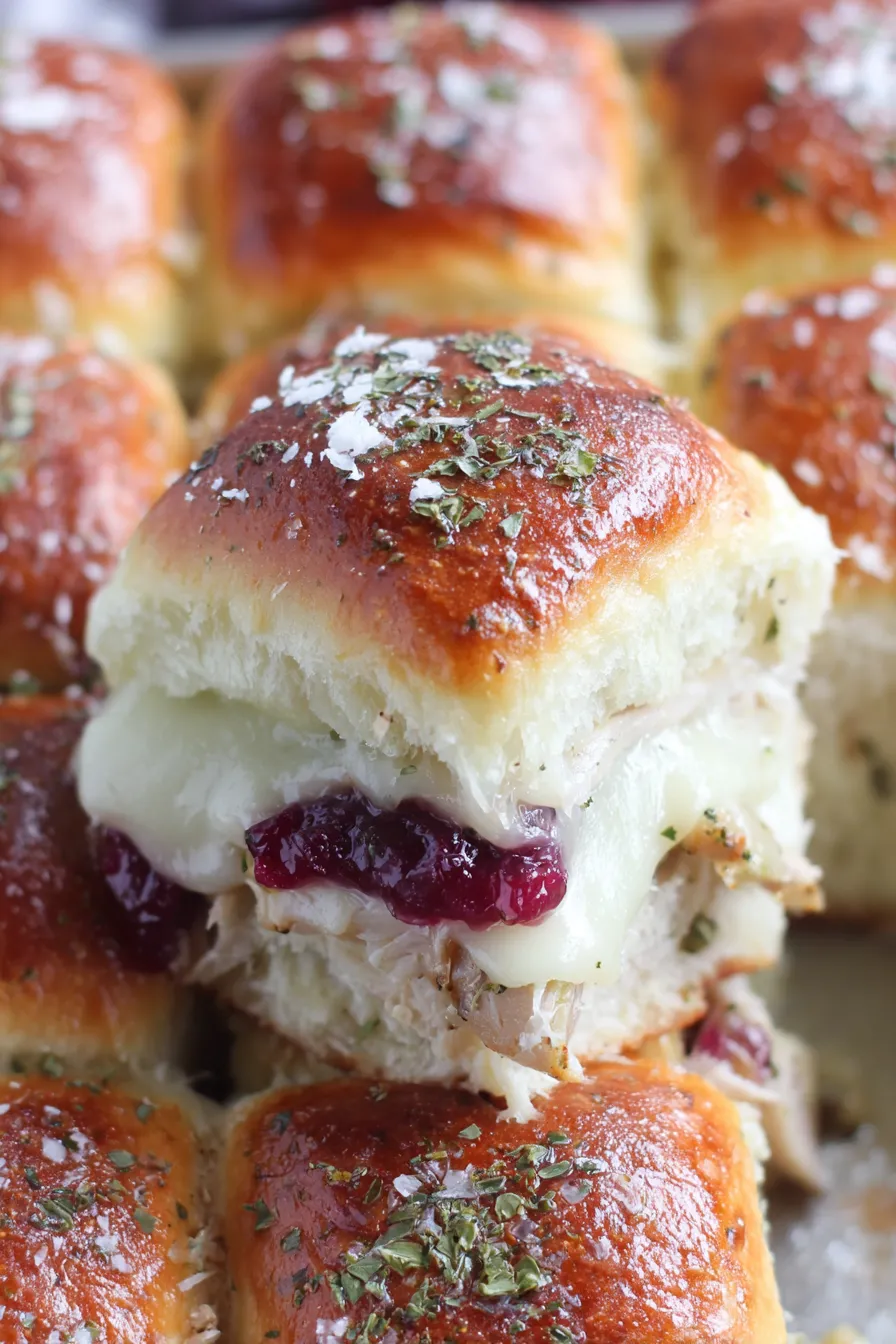 Baked turkey cranberry sliders hot from the oven