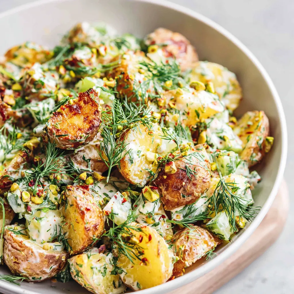 Roasted Potato Salad with Pistachios, Dill & Lemon-Mustard Dressing