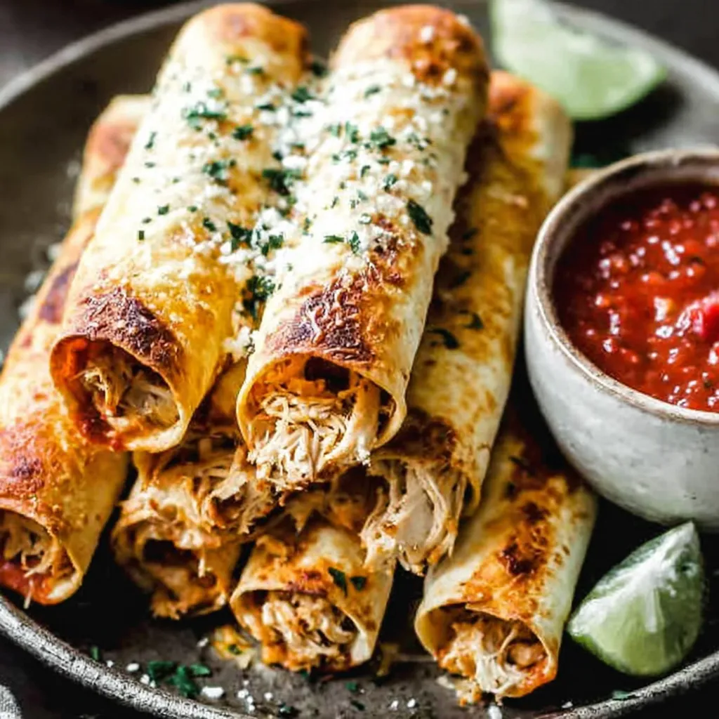 Crispy Chicken Taquitos with Creamy Spinach Filling