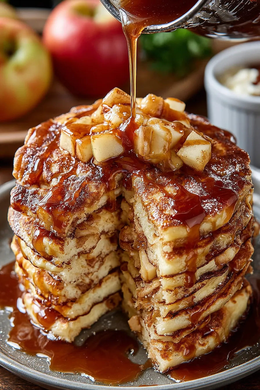 Fresh apples and a stack of pancakes