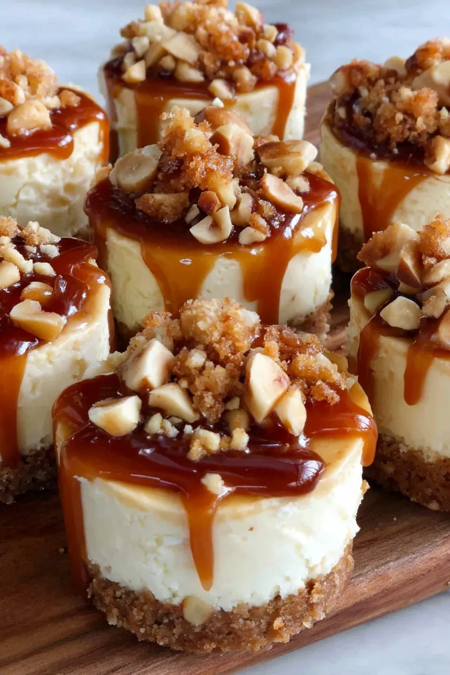 Mini peanut butter cheesecakes on tray