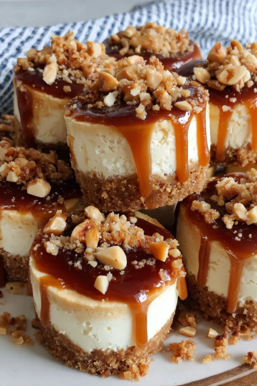 Drizzling caramel over mini cheesecakes