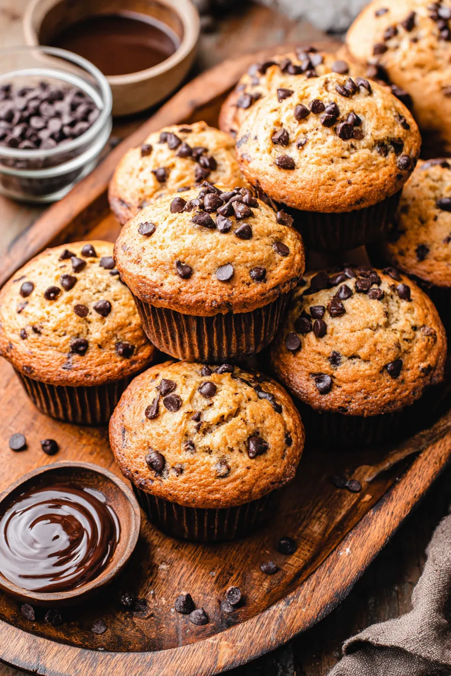 close up of a cracked muffin top with chocolate chips