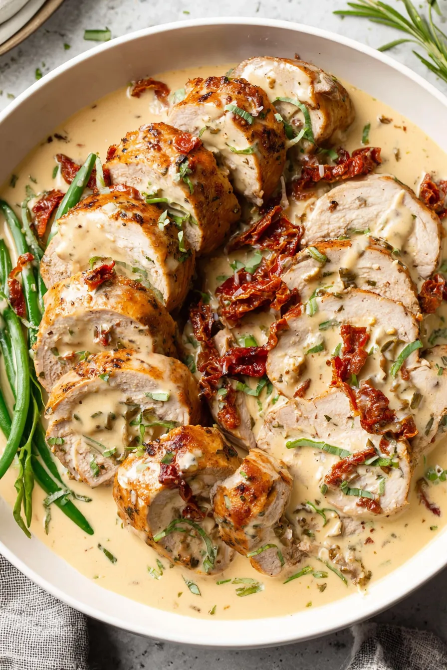 Pork medallions in creamy sun-dried tomato sauce
