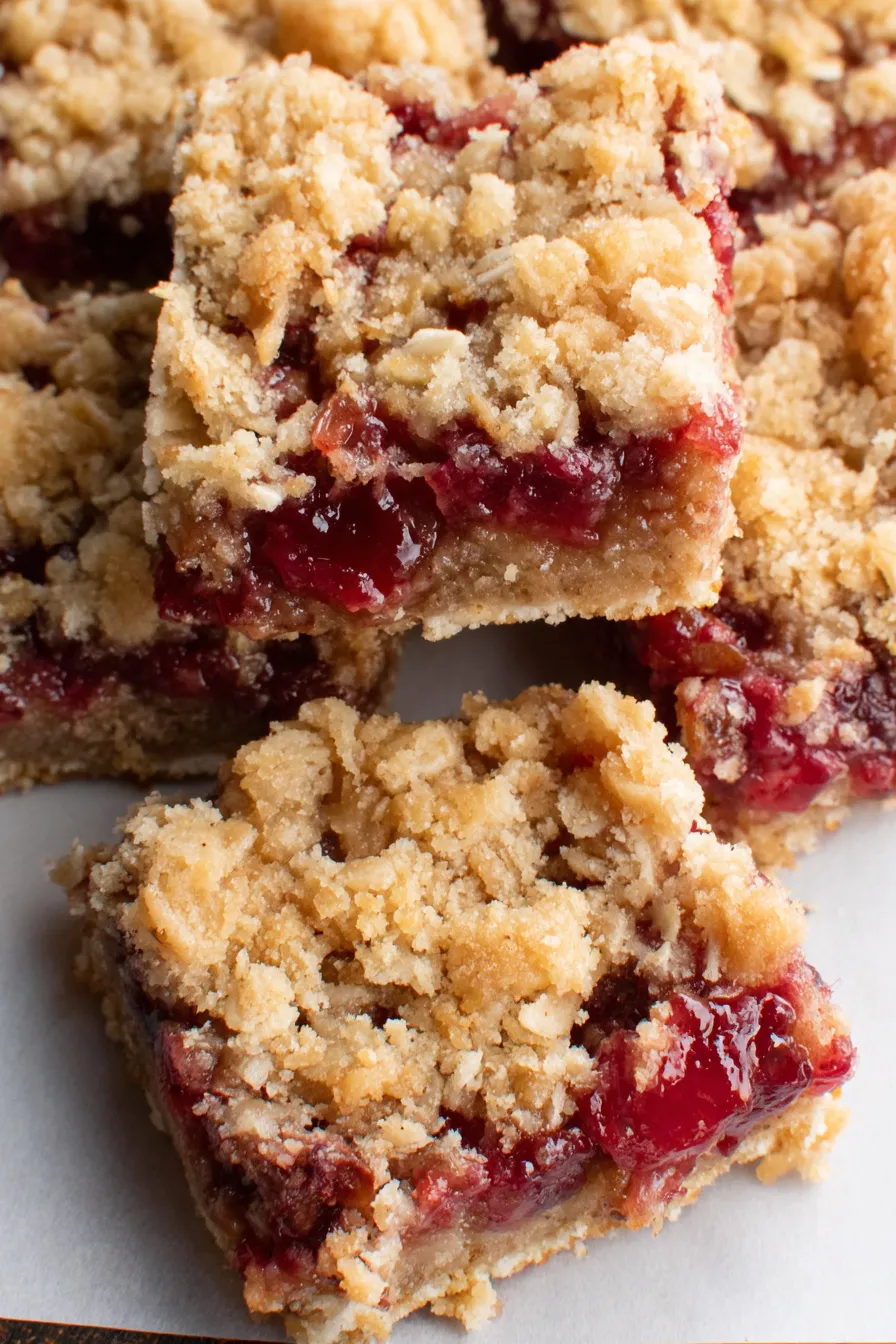 Freshly baked cranberry oatmeal bars cooling in pan