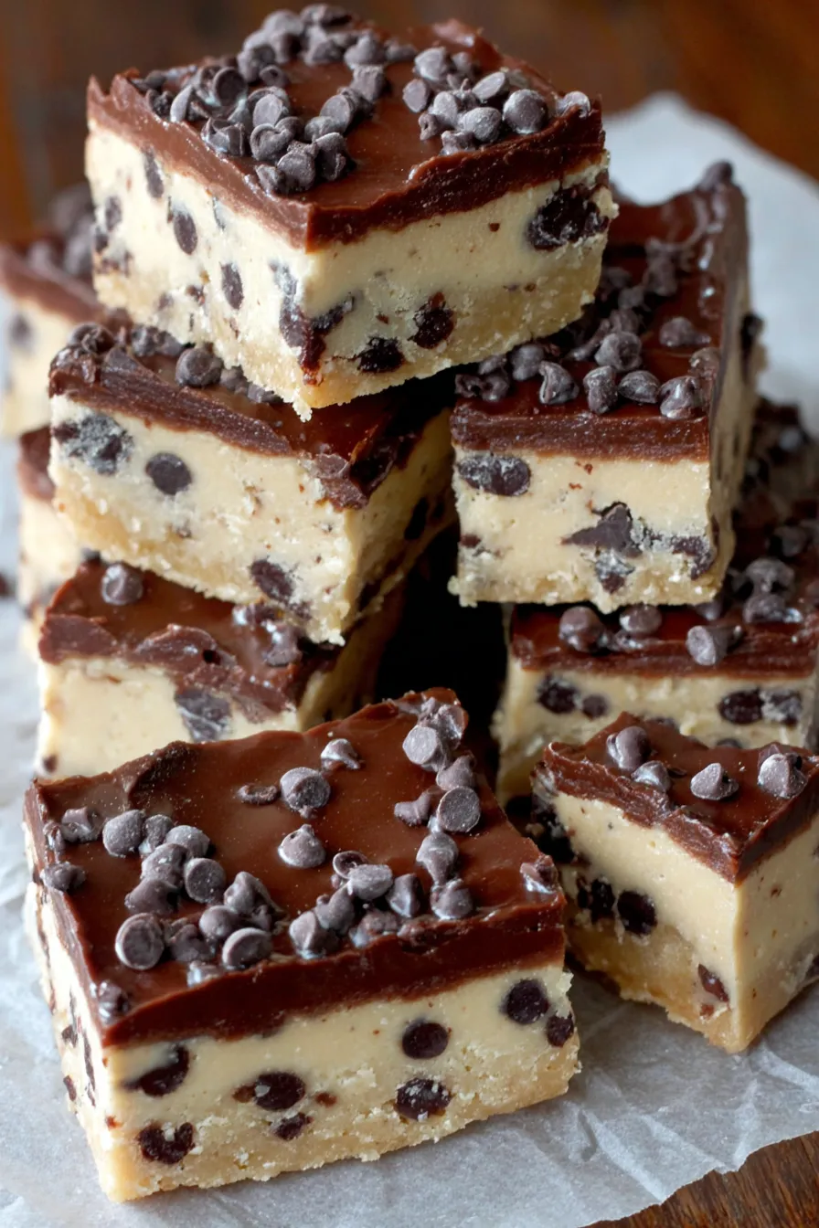 Finished chocolate ganache topping on cookie dough bars