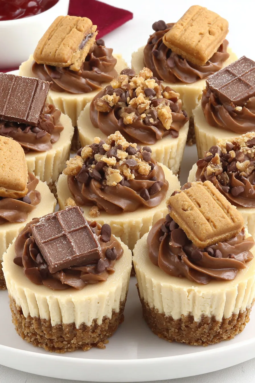 Baked mini peanut butter cookie cups cooling in muffin tin