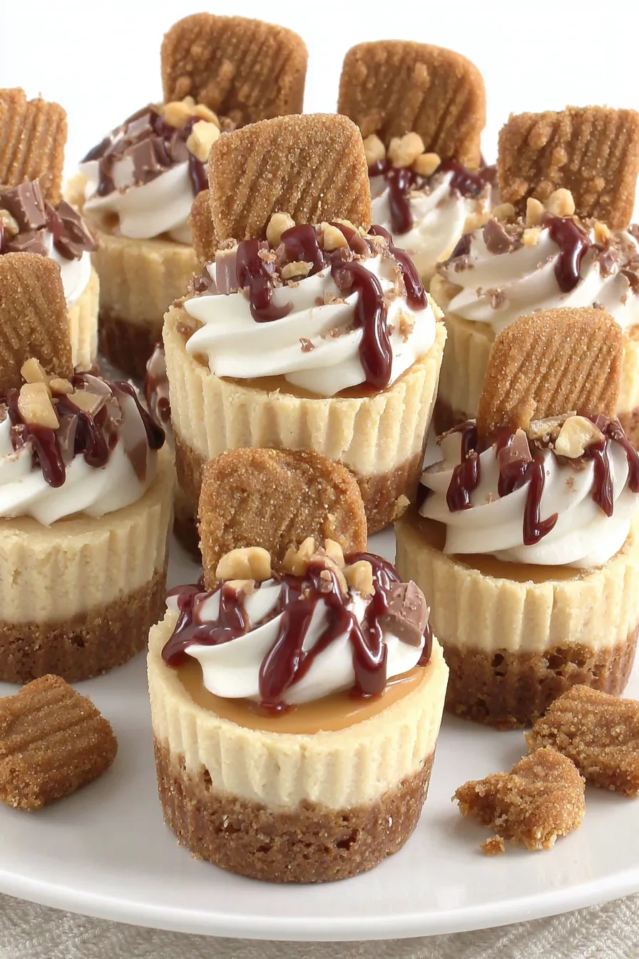 Close-up of a mini peanut butter cheesecake topped with chopped peanuts