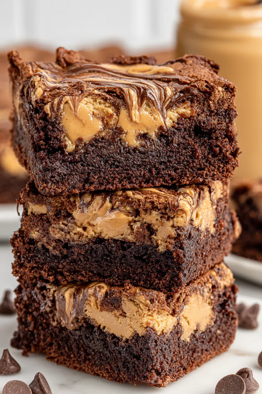Close up of peanut butter chocolate swirl brownie