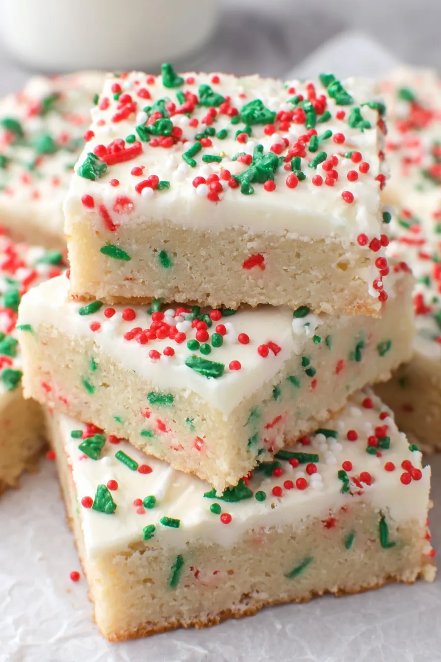 Christmas sugar cookie bars in a 9x9 pan