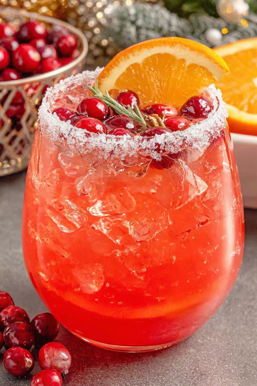 Large punch bowl with cranberries and orange wheels