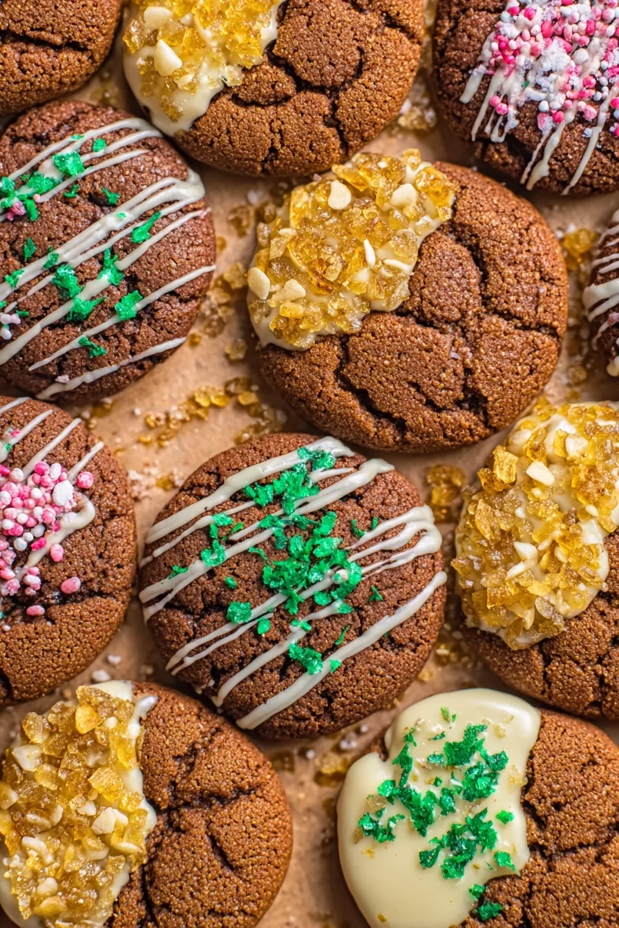 Freshly baked ginger molasses cookies cooling on a wire rack