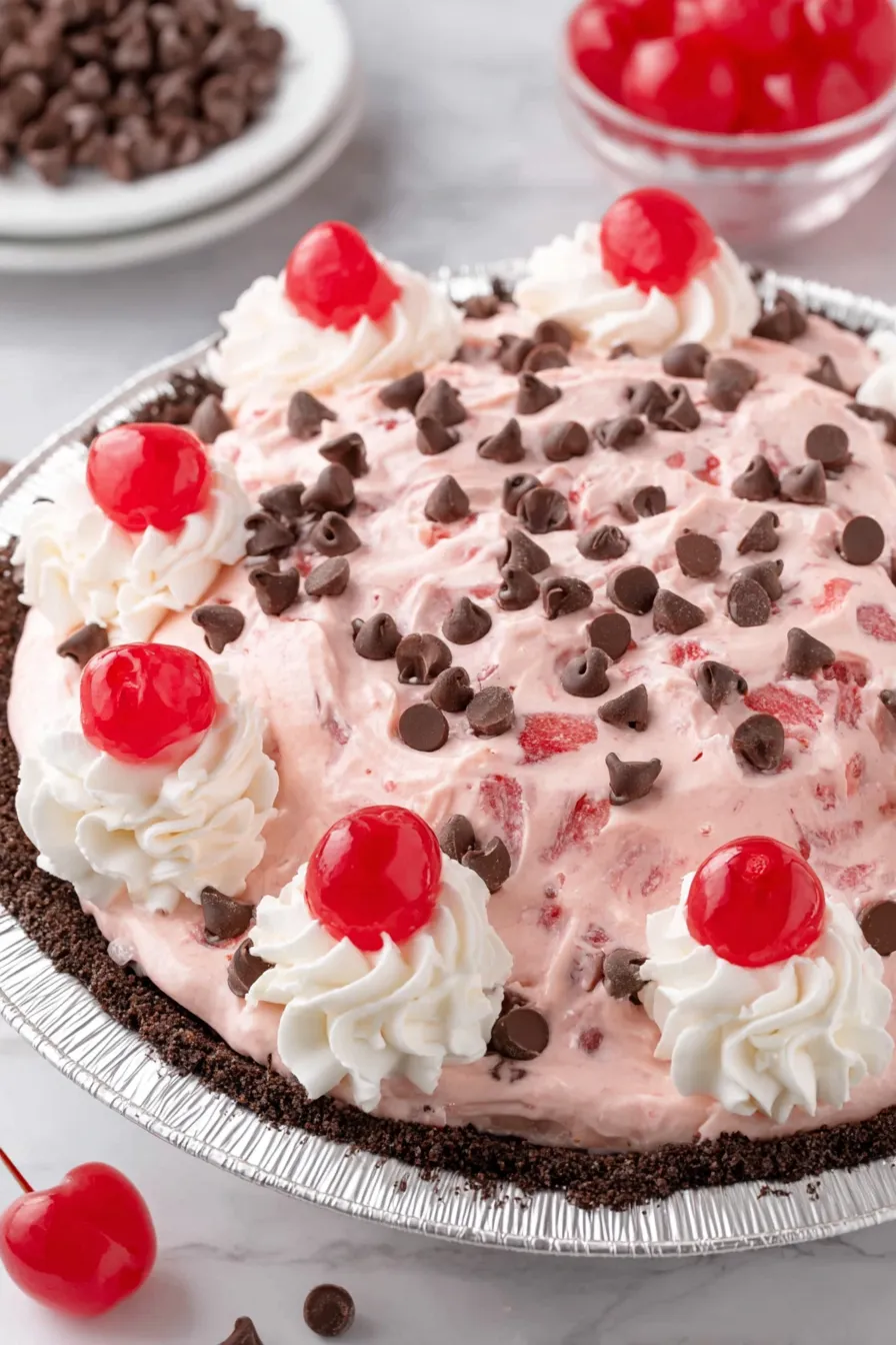 Chocolate Cherry Pie set on a table