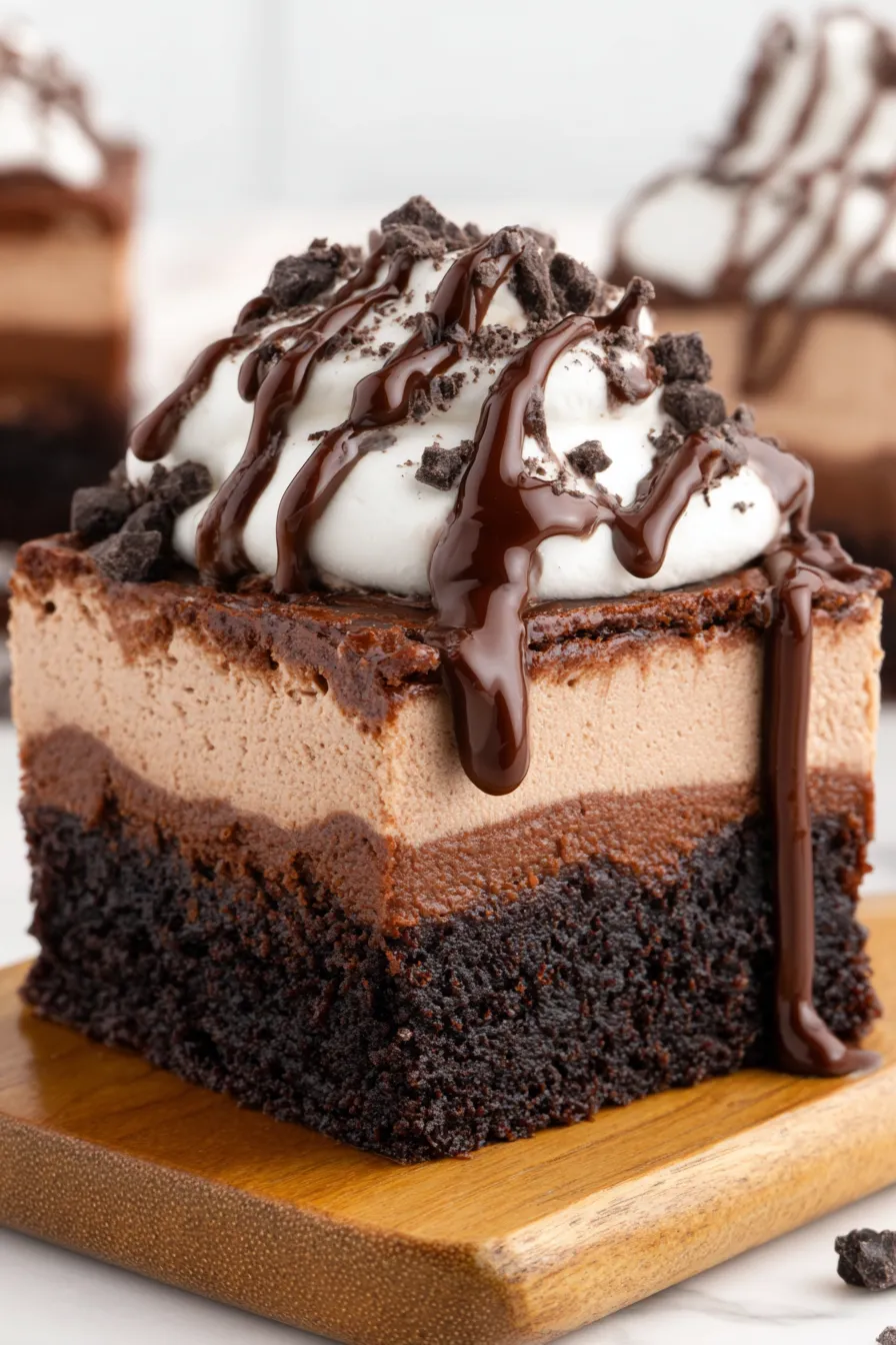 Chocolate mousse brownies cooling in pan